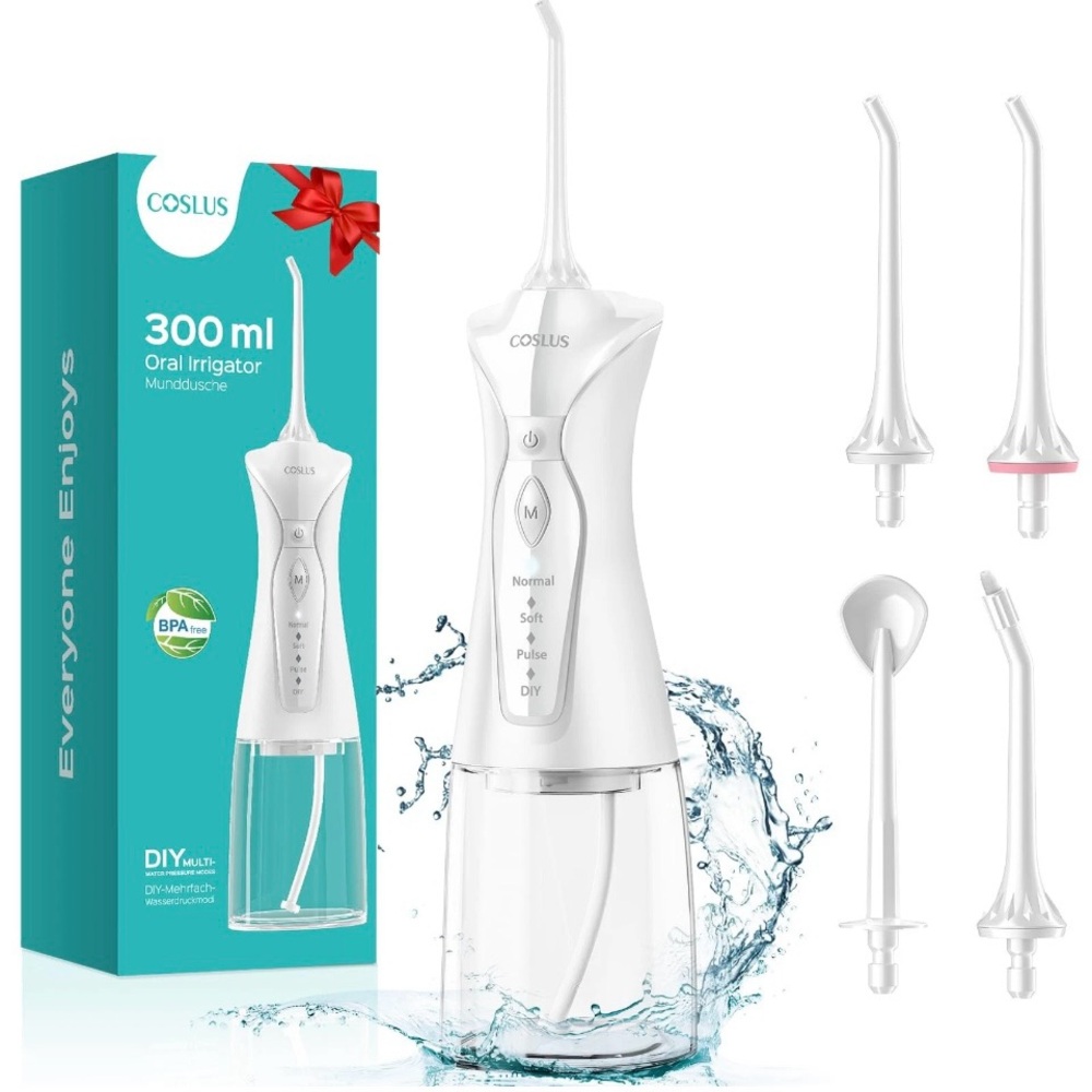 COSLUS White Oral Irrigator with Attachments